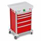 DETECTO 2015091 MobileCare Series Medical Cart - Red, Five 23" Wide Drawers with Quick Release Lock, 3 Handrails