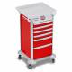 DETECTO 2021591 MobileCare Series Medical Cart - Red, Six 16.5" Wide Drawers with Electronic Individual Drawer Lock & Sensor, 3 Handrails
