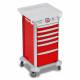 DETECTO 2022287 MobileCare Series Medical Cart - Red, Six 16.5" Wide Drawers with Electronic Individual Drawer Lock & Sensor, 125 kHz RFID, 3 Handrails