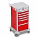 DETECTO 2022289 MobileCare Series Medical Cart - Red, Six 16.5" Wide Drawers with Electronic Individual Drawer Lock & Sensor, 125 kHz RFID, 1 Handrail