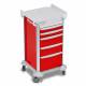 DETECTO 2022344 MobileCare Series Medical Cart - Red, Five 16.5" Wide Drawers with Key Lock, 2 Handrails