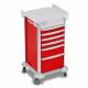 DETECTO 2022346 MobileCare Series Medical Cart - Red, Six 16.5" Wide Drawers with Key Lock, 2 Handrails
