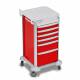 DETECTO 2022347 MobileCare Series Medical Cart - Red, Six 16.5" Wide Drawers with Key Lock, 1 Handrail
