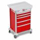 DETECTO 2022577 MobileCare Series Medical Cart - Red, Five 23" Wide Drawers with Electronic Individual Drawer Lock & Sensor, 125 kHz RFID, 3 Handrails