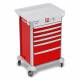 DETECTO 2022588 MobileCare Series Medical Cart - Red, Six 23" Wide Drawers with Electronic Individual Drawer Lock & Sensor, 125 kHz RFID, 3 Handrails