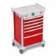 DETECTO 2022647 MobileCare Series Medical Cart - Red, Six 23" Wide Drawers with Quick Release Lock, 2 Handrails