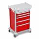 DETECTO 2022649 MobileCare Series Medical Cart - Red, Five 23" Wide Drawers with Key Lock, 2 Handrails