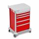 DETECTO 2022650 MobileCare Series Medical Cart - Red, Five 23" Wide Drawers with Key Lock, 1 Handrail