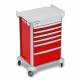 DETECTO 2022651 MobileCare Series Medical Cart - Red, Six 23" Wide Drawers with Key Lock, 2 Handrails