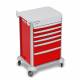 DETECTO 2022652 MobileCare Series Medical Cart - Red, Six 23" Wide Drawers with Key Lock, 1 Handrail