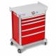 DETECTO 2022890 MobileCare Series Medical Cart - Red, Five 29" Wide Drawers with Electronic Individual Drawer Lock & Sensor, 125 kHz RFID, 2 Handrails