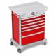 DETECTO 2022900 MobileCare Series Medical Cart - Red, Six 29" Wide Drawers with Electronic Individual Drawer Lock & Sensor, 125 kHz RFID, 3 Handrails
