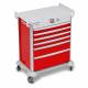 DETECTO 2022901 MobileCare Series Medical Cart - Red, Six 29" Wide Drawers with Electronic Individual Drawer Lock & Sensor, 125 kHz RFID, 2 Handrails