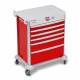 DETECTO 2022902 MobileCare Series Medical Cart - Red, Six 29" Wide Drawers with Electronic Individual Drawer Lock & Sensor, 125 kHz RFID, 1 Handrail