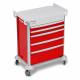 DETECTO 2022961 MobileCare Series Medical Cart - Red, Five 29" Wide Drawers with Key Lock, 2 Handrails