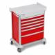 DETECTO 2022963 MobileCare Series Medical Cart - Red, Six 29" Wide Drawers with Key Lock, 2 Handrails