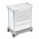 DETECTO 2023119 MobileCare Series Medical Cart - White, Six 29" Wide Drawers with Key Lock, 2 Handrails