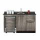 Clinton 58060ML Fashion Finish 60" Wide Cart-Mate Cabinet with Left Side 4-Drawer Cart, Middle Single Door in Metropolis Gray and Black Alicante Countertop. NOTE: Supplies and Optional Sink Model 022 are NOT included.