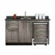 Clinton 58060MR Fashion Finish 60" Wide Cart-Mate Cabinet with Right Side 4-Drawer Cart, Middle Single Door in Metropolis Gray and Black Alicante Countertop. NOTE: Supplies and Optional Sink Model 022 are NOT included.