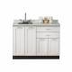 Clinton Fashion Finish Arctic White 48" Wide Base Cabinet Model 8648 shown with White Carrara Postform Countertop with Sink and Wing Lever Faucet Model 48P