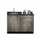 Clinton Fashion Finish Metropolis Gray 48" Wide Base Cabinet Model 8648 shown with Black Alicante Postform Countertop with Sink and Wing Lever Faucet Model 48P