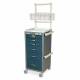Harloff M3DS1830E06 M-Series Mini Width Tall Anesthesia Cart Six Drawers with Basic Electronic Pushbutton Lock, and OPTIONAL Basic Anesthesia Accessory Package MD18-ANS. Cart shown in Hammertone Gray body and Hammertone Blue drawers.