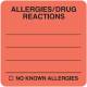 ALLERGIES DRUG REACTIONS Label - Size 2"W x 2"H