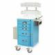 Harloff MDS1824B05 M-Series Mini Width Short Emergency Crash Cart shown with OPTIONAL Phlebotomy Accessory Package MD18-PHB. Color is shown in Light Blue.