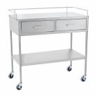 Blickman SS Utility Table with Shelf, Guard Rail and Two Side by Side Drawers