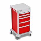 DETECTO 2022345 MobileCare Series Medical Cart - Red, Five 16.5" Wide Drawers with Key Lock, 1 Handrail