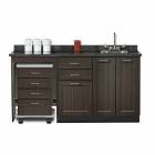 Clinton 58066L Fashion Finish 66" Wide Cart-Mate Cabinet with Left Side 4-Drawer Cart in Twilight Finish and Black Alicante Laminate Countertop. NOTE: Supplies and Optional Sink Model 022 are NOT included.