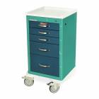 Harloff MDS1824K05 M-Series Mini Width Short Treatment Cart Five Drawers with Key Lock, 5" Casters. Shown with a Teal body and Hammer Tone Blue drawers.