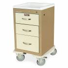 Harloff MPA1821K03 A-Series Lightweight Aluminum Mini Width X-Short Cart Three Drawers with Key Lock. Color shown with a Taupe body and Cream drawers.